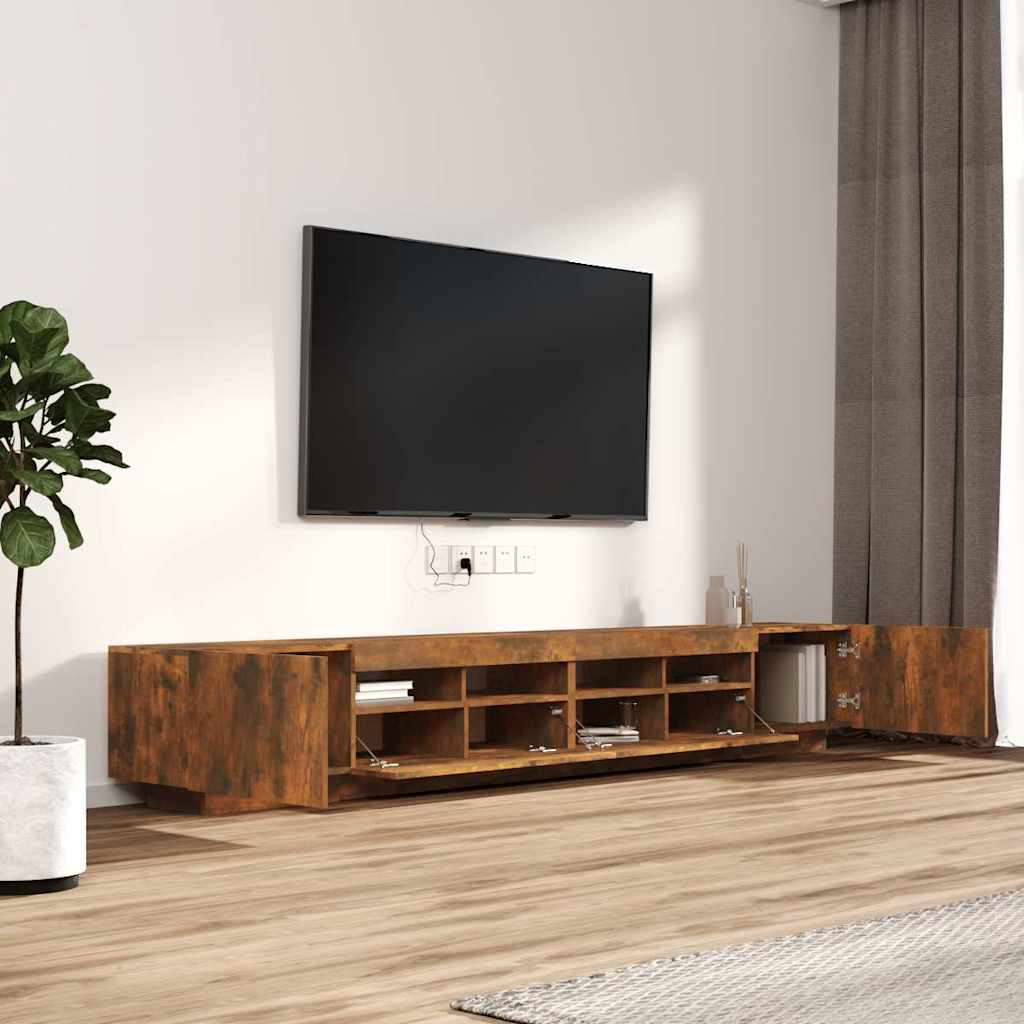 vidaXL 3-tlg. TV-Schrank-Set LED-Leuchten Räuchereiche Holzwerkstoff