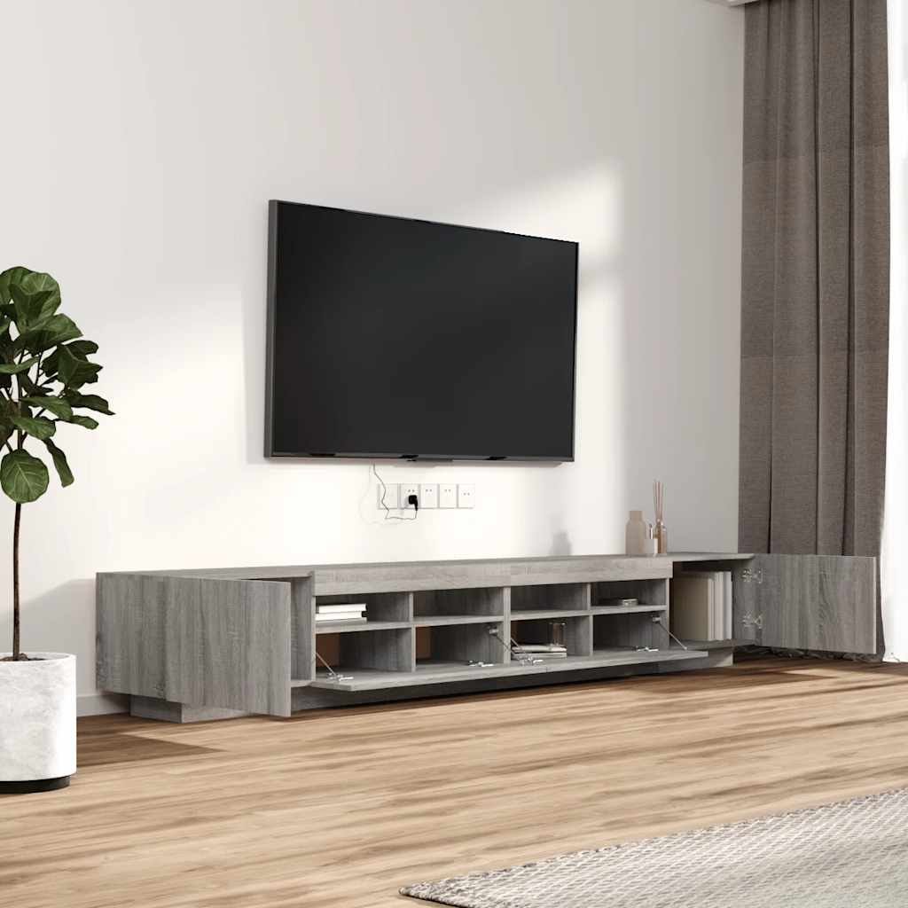 vidaXL 3-tlg. TV-Schrank-Set LED-Leuchten Grau Sonoma Holzwerkstoff