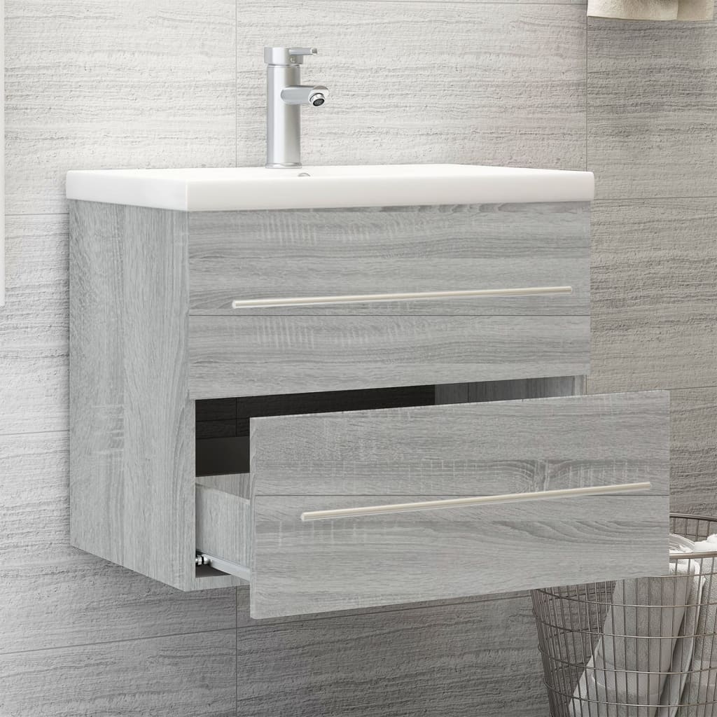 vidaXL Waschbeckenschrank mit Einbaubecken Grau Sonoma Holzwerkstoff