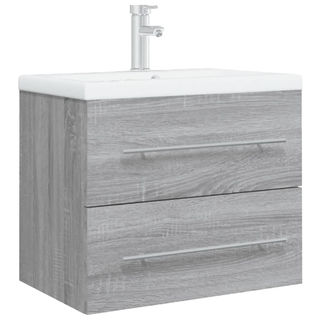 vidaXL Waschbeckenschrank mit Einbaubecken Grau Sonoma Holzwerkstoff