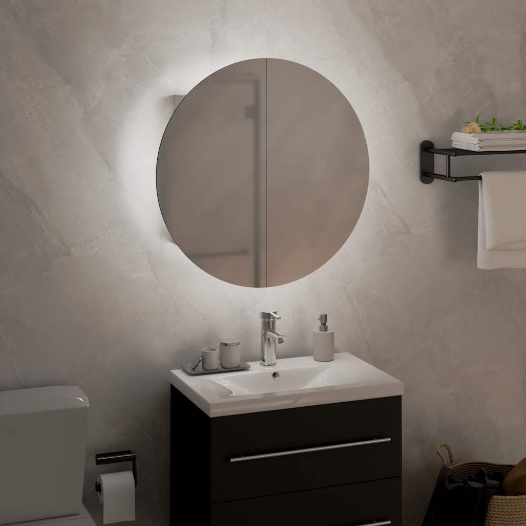 vidaXL Badezimmerschrank mit Rundem Spiegel & LED Weiß 40x40x17,5 cm