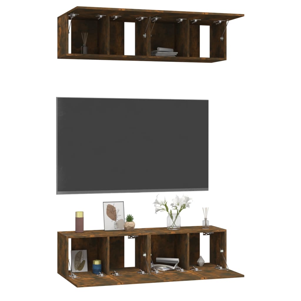 vidaXL TV-Wandschränke 4 Stk. Räuchereiche 60x30x30 cm Holzwerkstoff