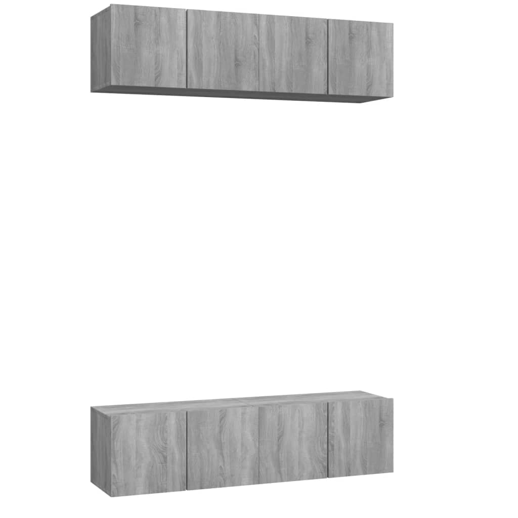 vidaXL TV-Wandschränke 4 Stk. Grau Sonoma 60x30x30 cm Holzwerkstoff