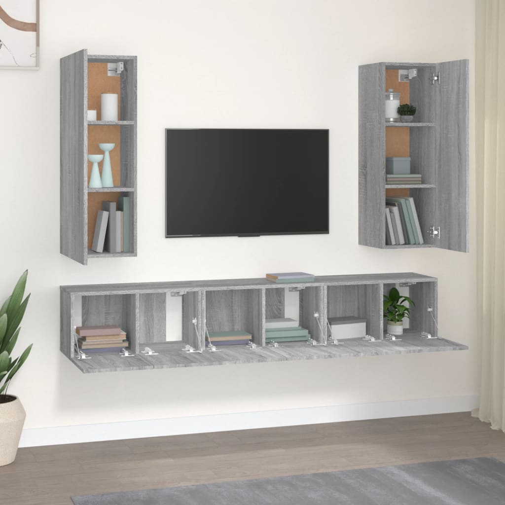 vidaXL 5-tlg. TV-Schrank-Set Grau Sonoma Holzwerkstoff