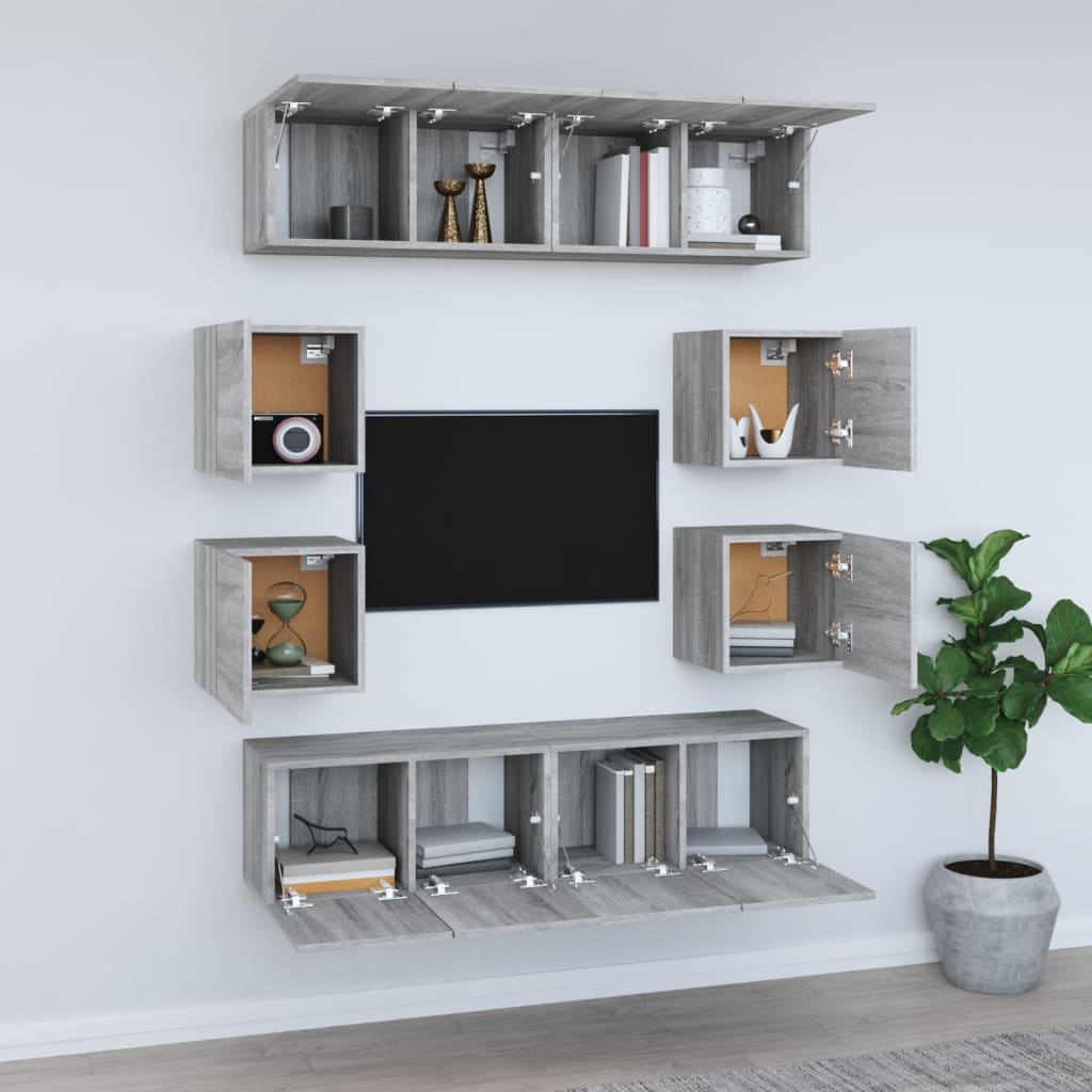 vidaXL 8-tlg. TV-Schrank-Set Grau Sonoma Holzwerkstoff