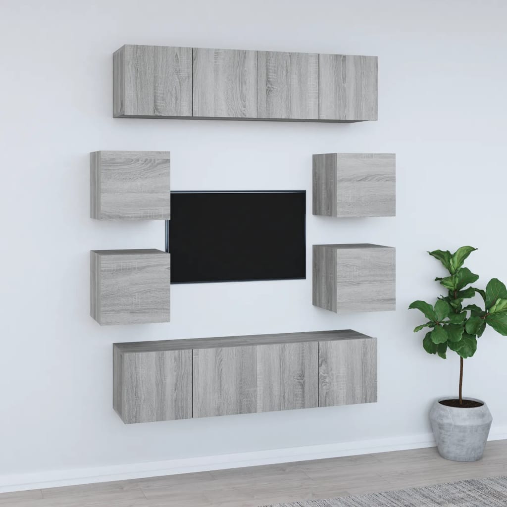 vidaXL 8-tlg. TV-Schrank-Set Grau Sonoma Holzwerkstoff