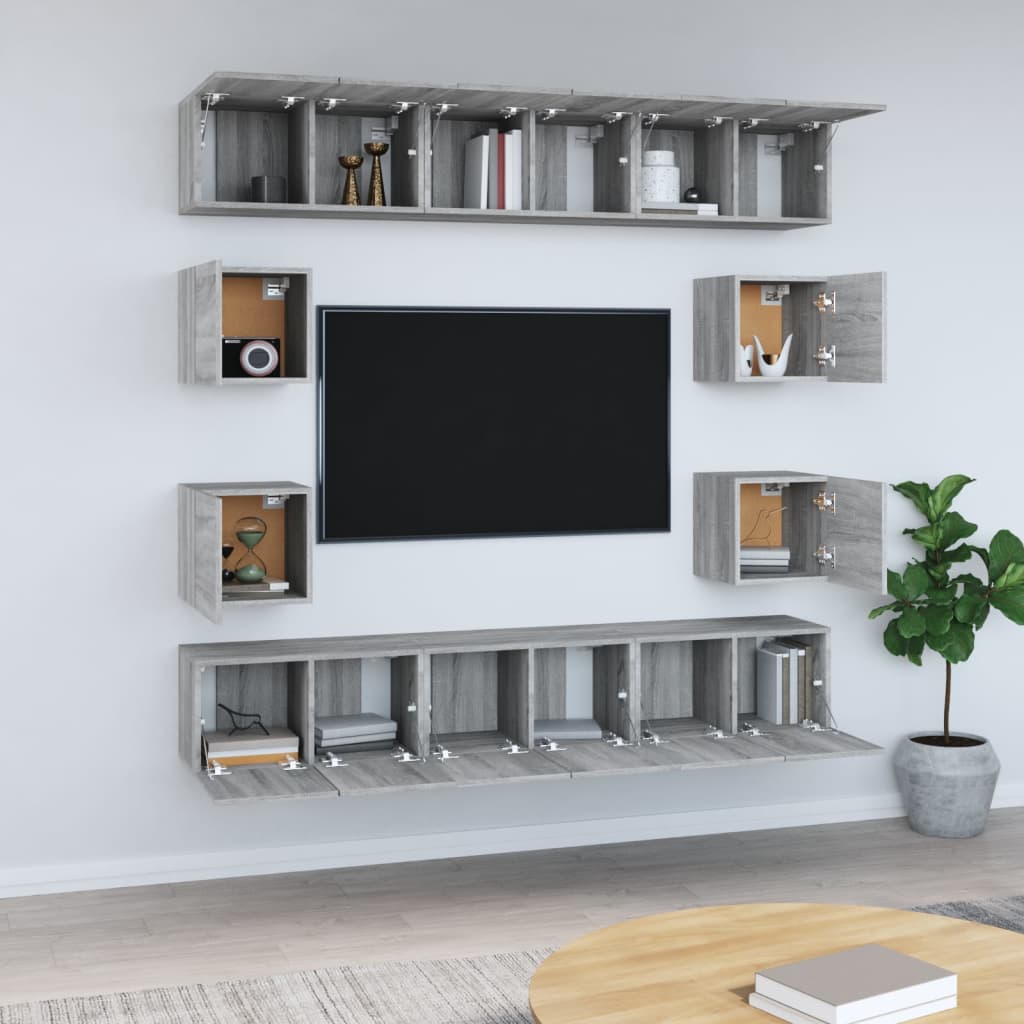vidaXL 10-tlg. TV-Schrank-Set Grau Sonoma Holzwerkstoff