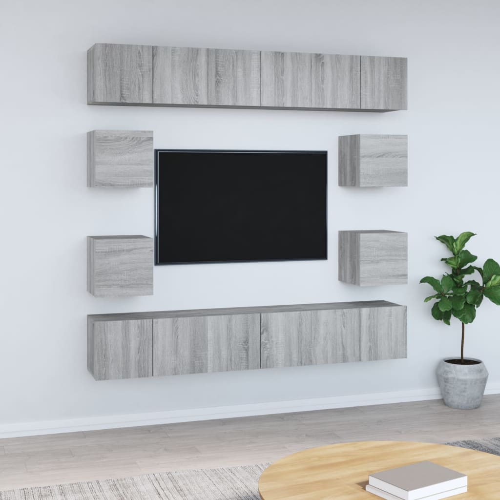 vidaXL 10-tlg. TV-Schrank-Set Grau Sonoma Holzwerkstoff