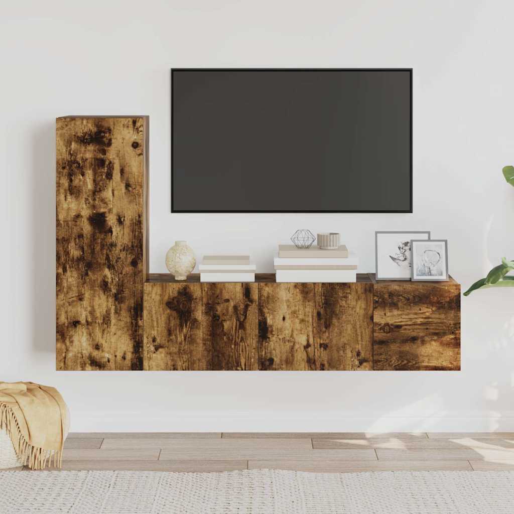 vidaXL 3-tlg. TV-Schrank-Set Räuchereiche Holzwerkstoff
