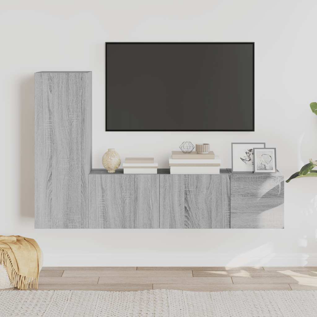 vidaXL 3-tlg. TV-Schrank-Set Grau Sonoma Holzwerkstoff