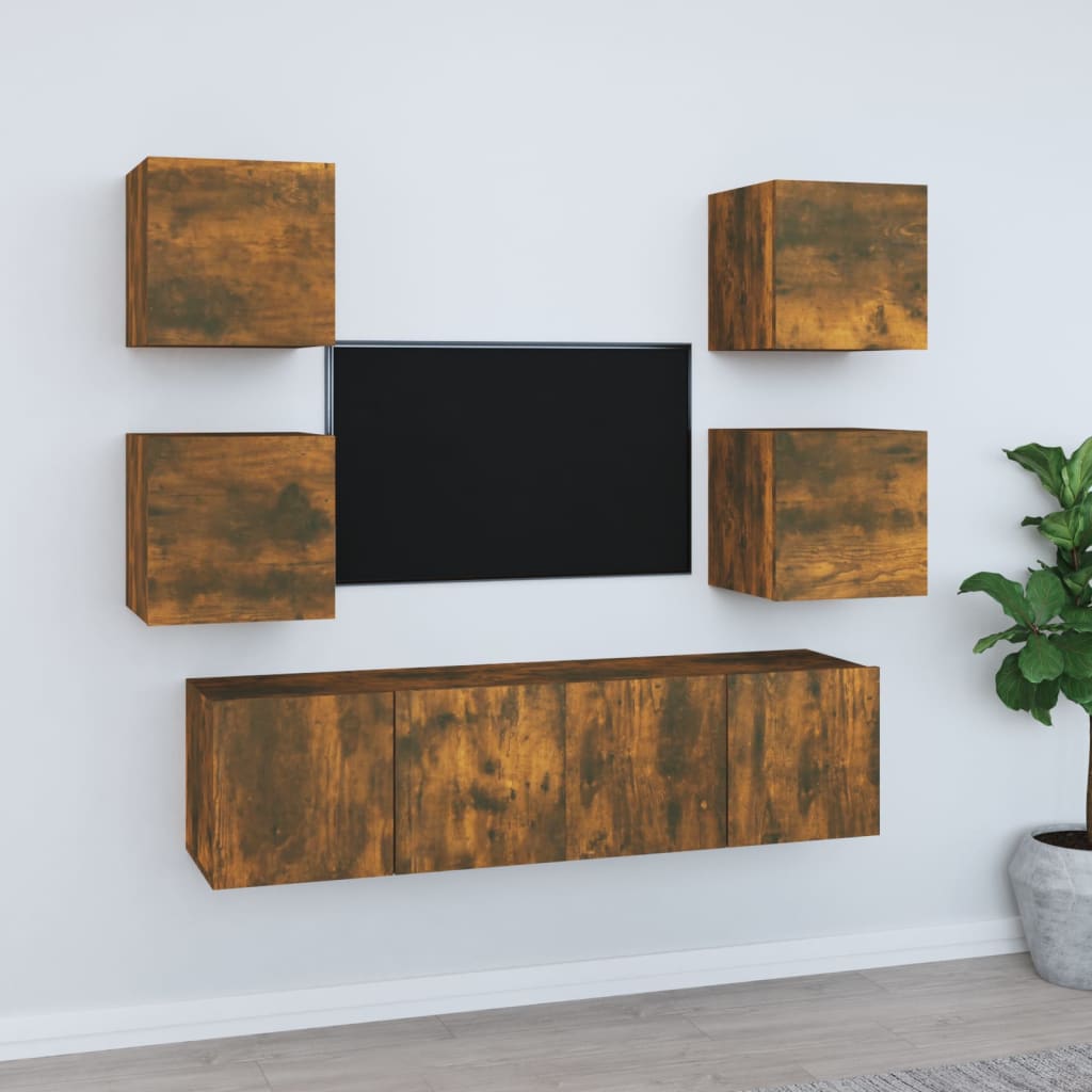vidaXL 6-tlg. TV-Schrank-Set Räuchereiche Holzwerkstoff