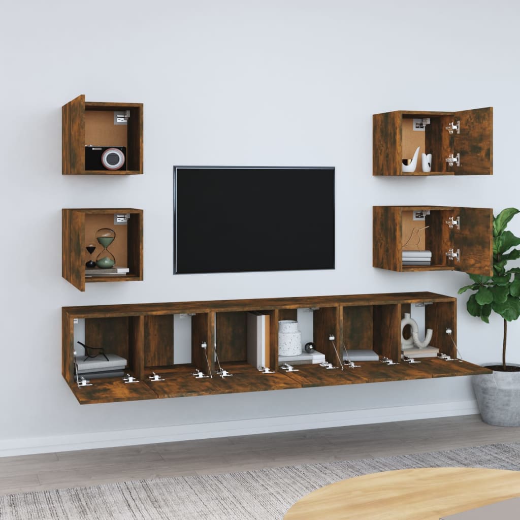 vidaXL 7-tlg. TV-Schrank-Set Räuchereiche Holzwerkstoff