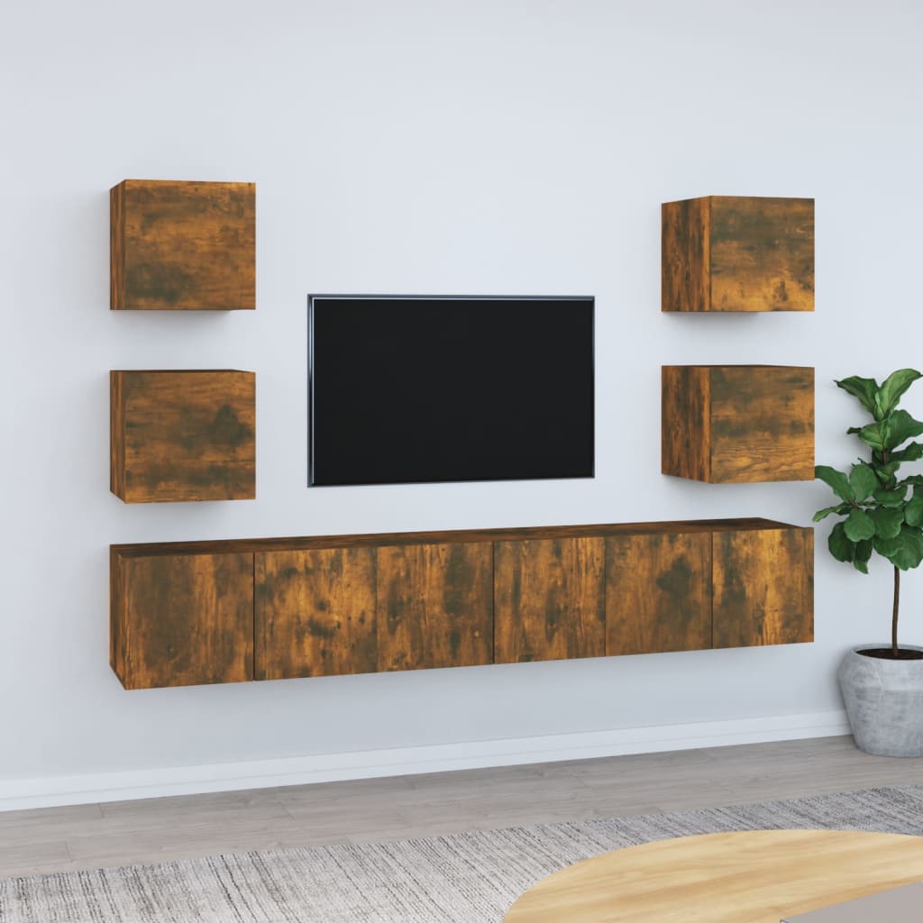 vidaXL 7-tlg. TV-Schrank-Set Räuchereiche Holzwerkstoff