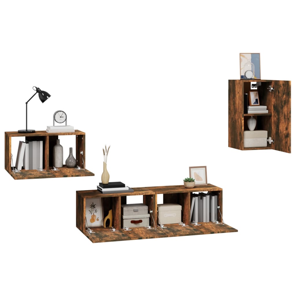 vidaXL 4-tlg. TV-Schrank-Set Räuchereiche Holzwerkstoff