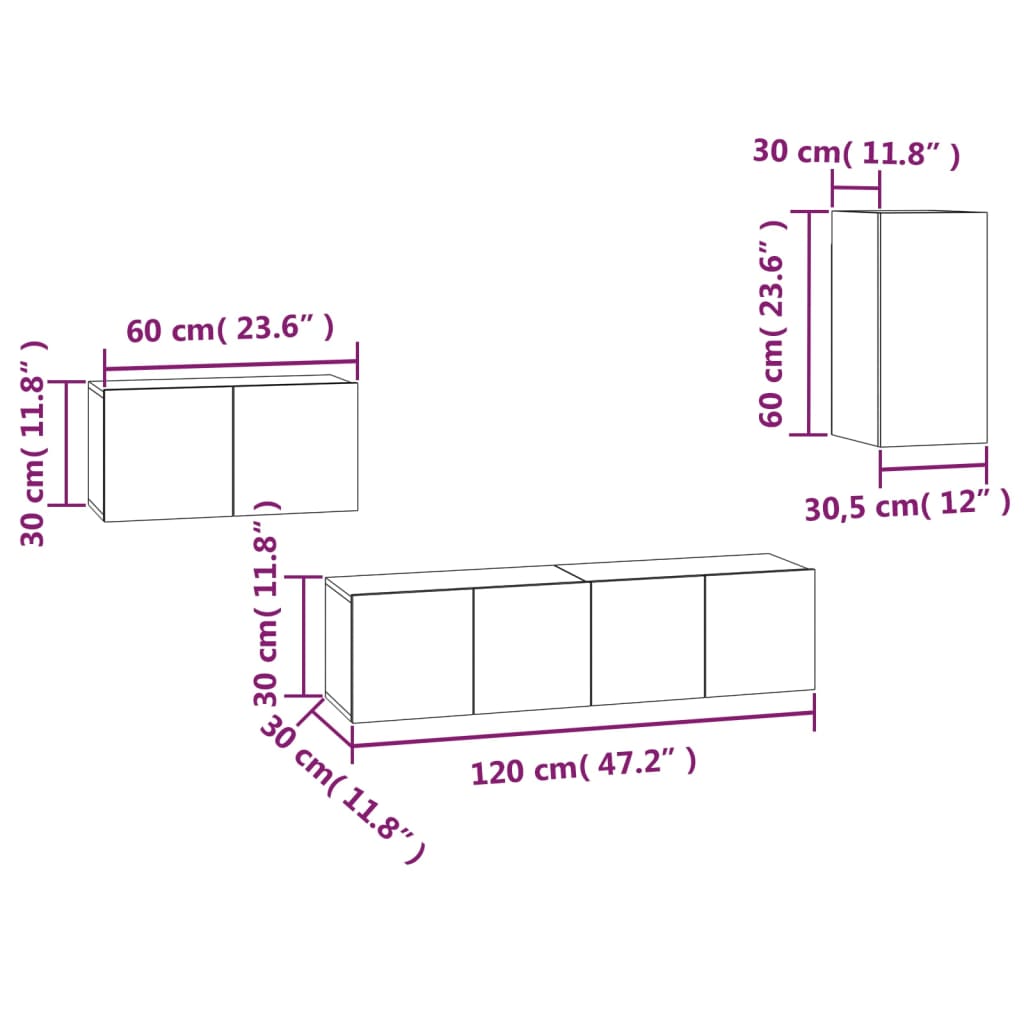 vidaXL 4-tlg. TV-Schrank-Set Räuchereiche Holzwerkstoff