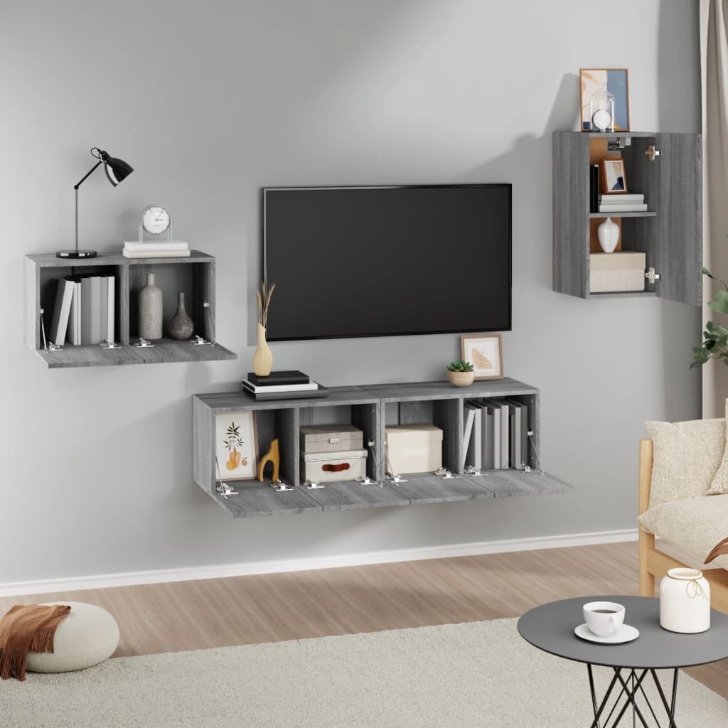 vidaXL 4-tlg. TV-Schrank-Set Grau Sonoma Holzwerkstoff