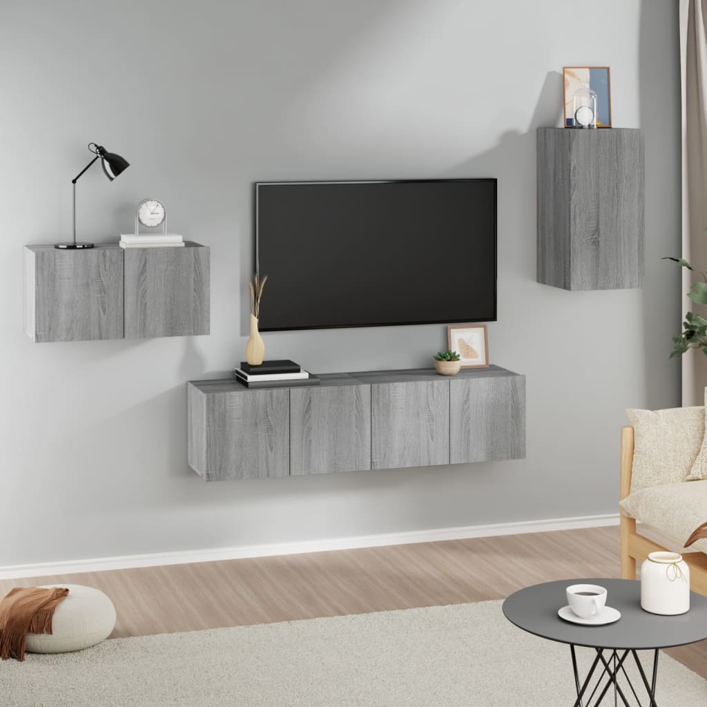 vidaXL 4-tlg. TV-Schrank-Set Grau Sonoma Holzwerkstoff