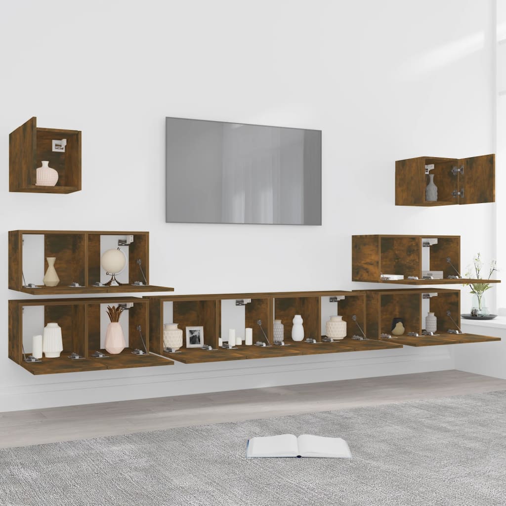 vidaXL 8-tlg. TV-Schrank-Set Räuchereiche Holzwerkstoff