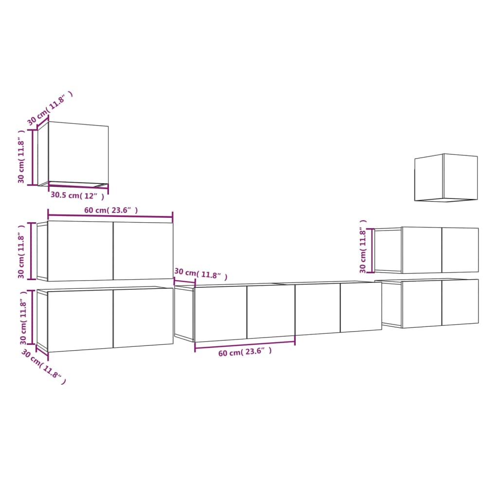 vidaXL 8-tlg. TV-Schrank-Set Räuchereiche Holzwerkstoff