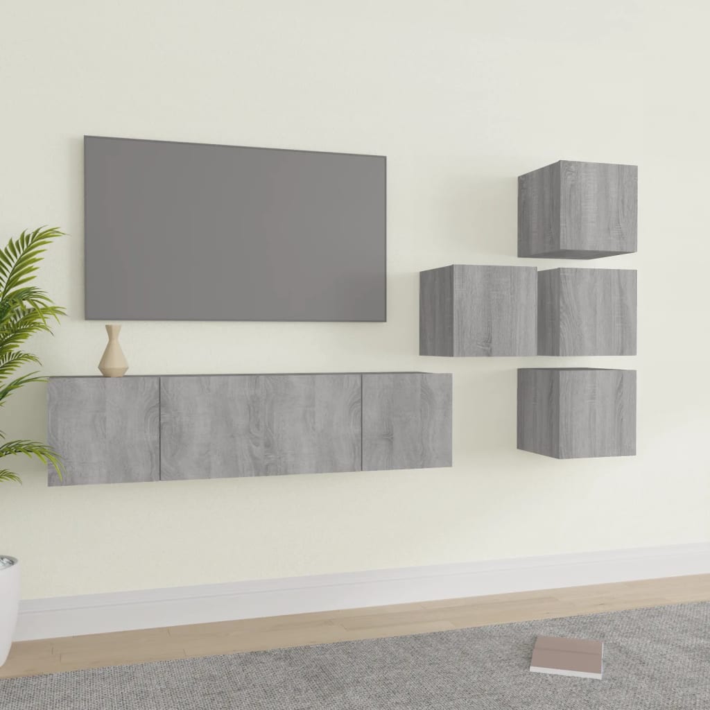 vidaXL 6-tlg. TV-Schrank-Set Grau Sonoma Holzwerkstoff