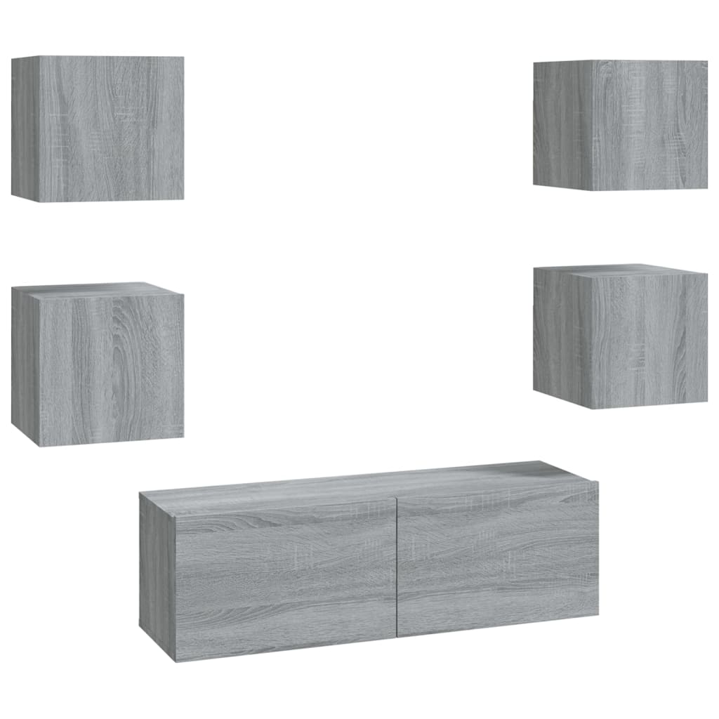 vidaXL TV-Wandschrank-Set Grau Sonoma Holzwerkstoff