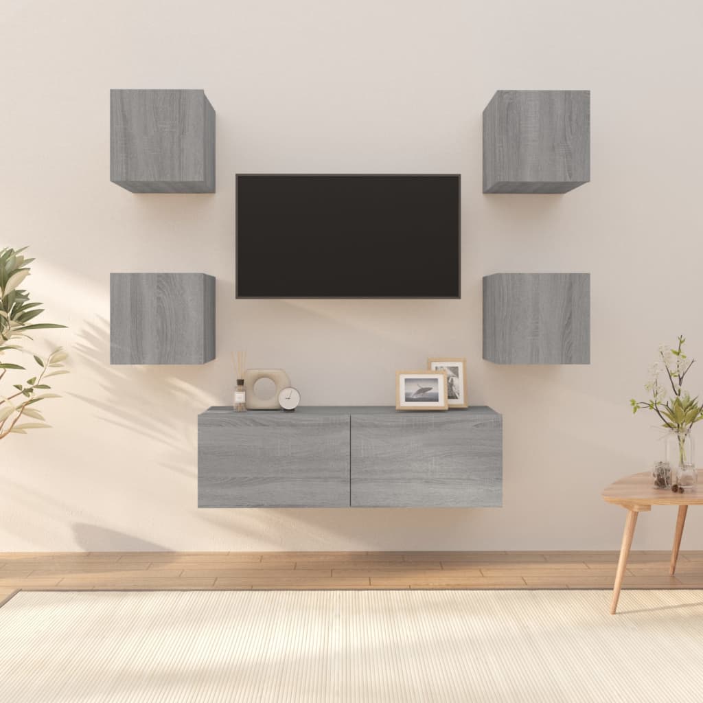vidaXL TV-Wandschrank-Set Grau Sonoma Holzwerkstoff