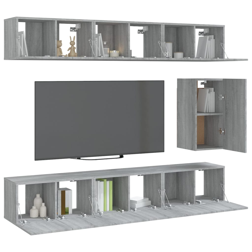 vidaXL 7-tlg. TV-Schrank-Set Grau Sonoma Holzwerkstoff