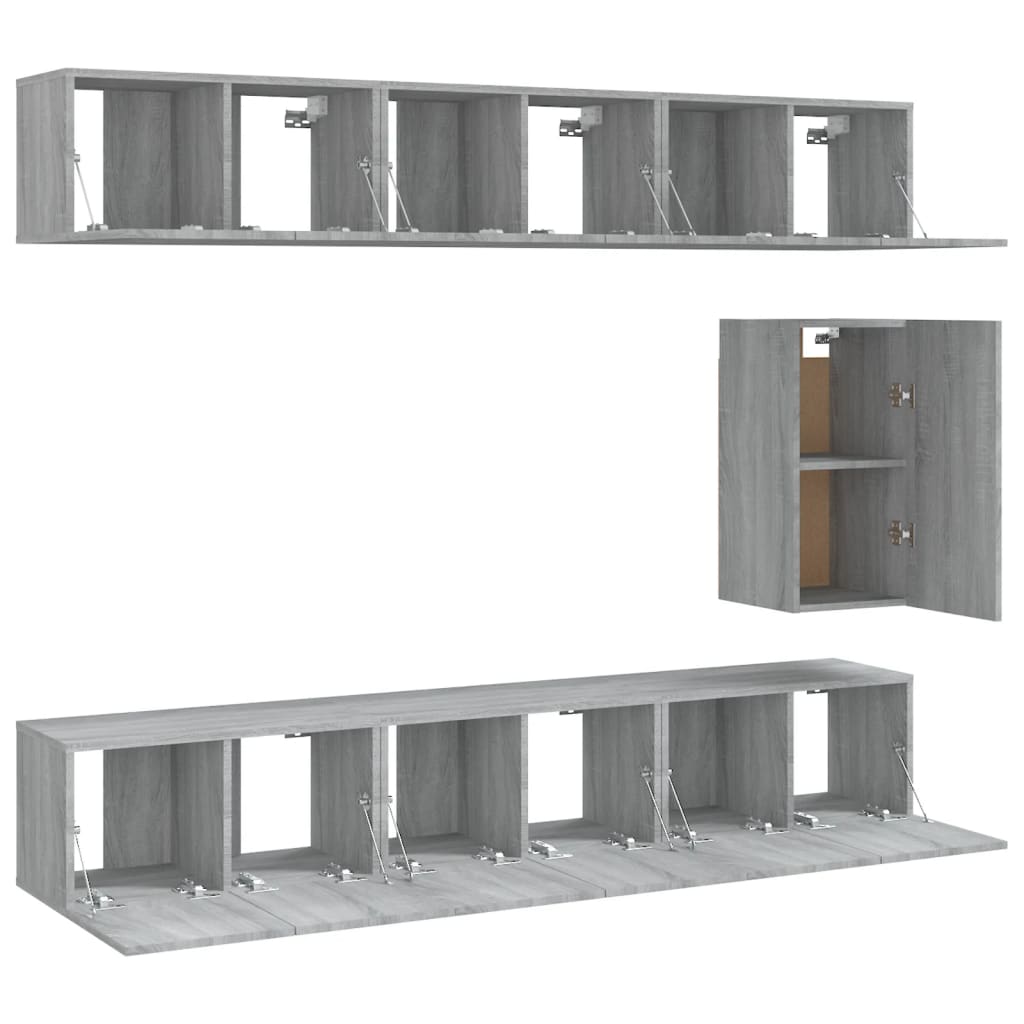 vidaXL 7-tlg. TV-Schrank-Set Grau Sonoma Holzwerkstoff