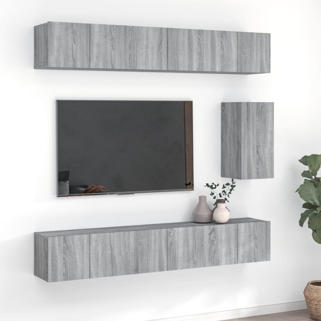 vidaXL 7-tlg. TV-Schrank-Set Grau Sonoma Holzwerkstoff
