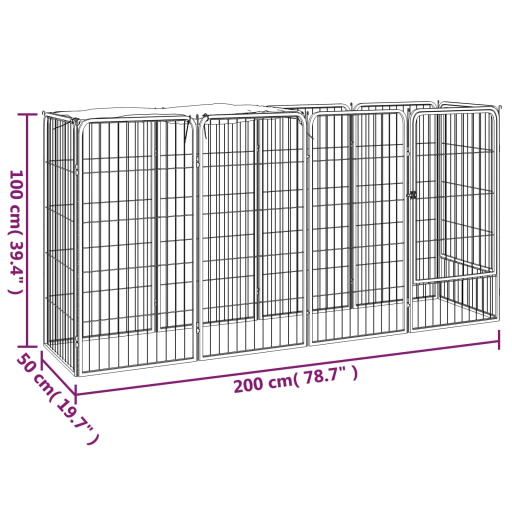vidaXL 10-tlg. Hundelaufstall Schwarz 50x100cm Stahl Pulverbeschichtet