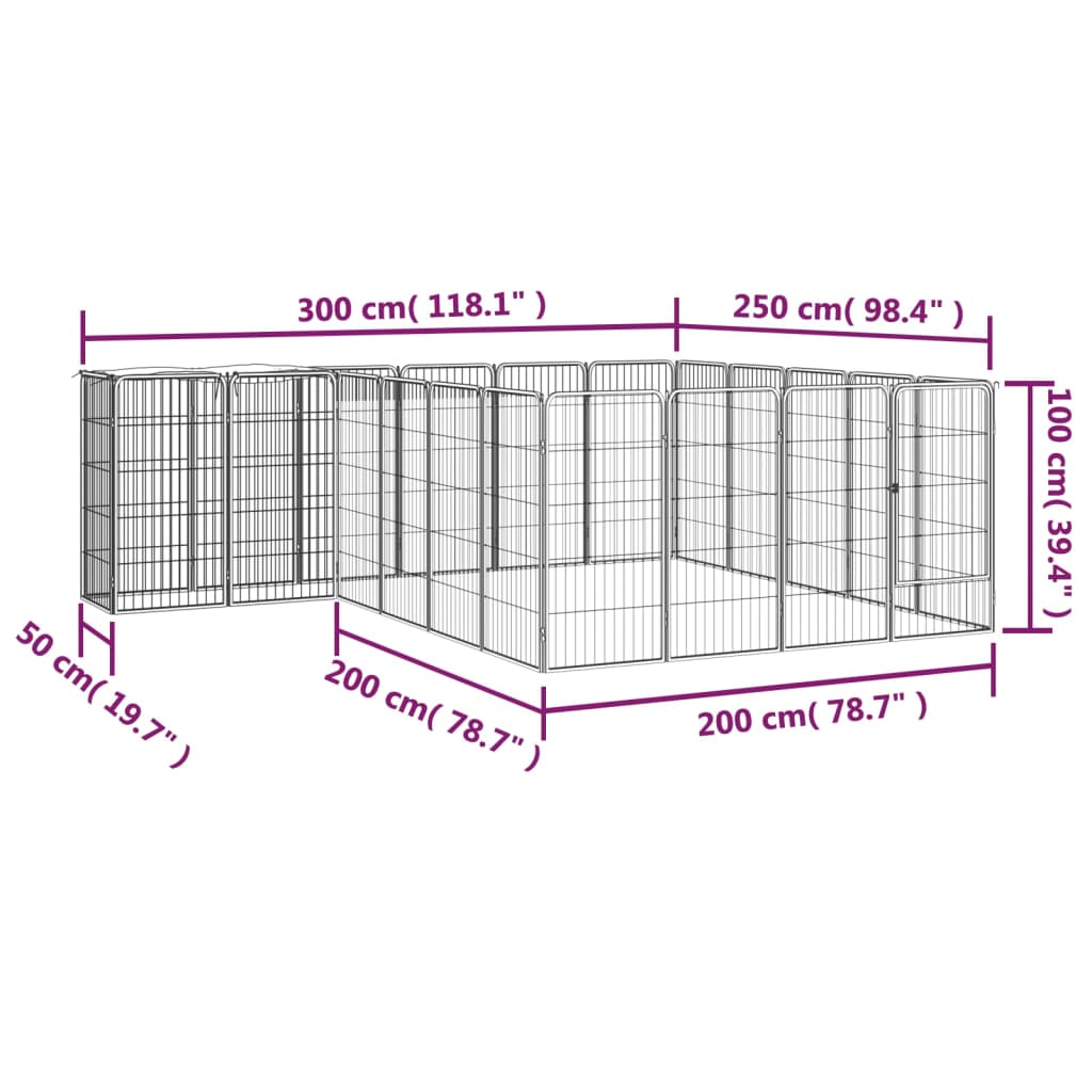 vidaXL 22-tlg. Hundelaufstall Schwarz 50x100cm Stahl Pulverbeschichtet