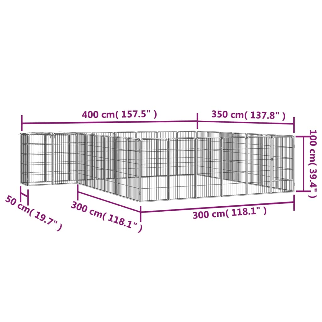 vidaXL 30-tlg. Hundelaufstall Schwarz 50x100cm Stahl Pulverbeschichtet
