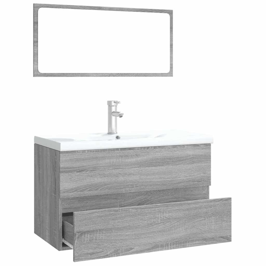 vidaXL Badmöbel-Set Grau Sonoma Holzwerkstoff