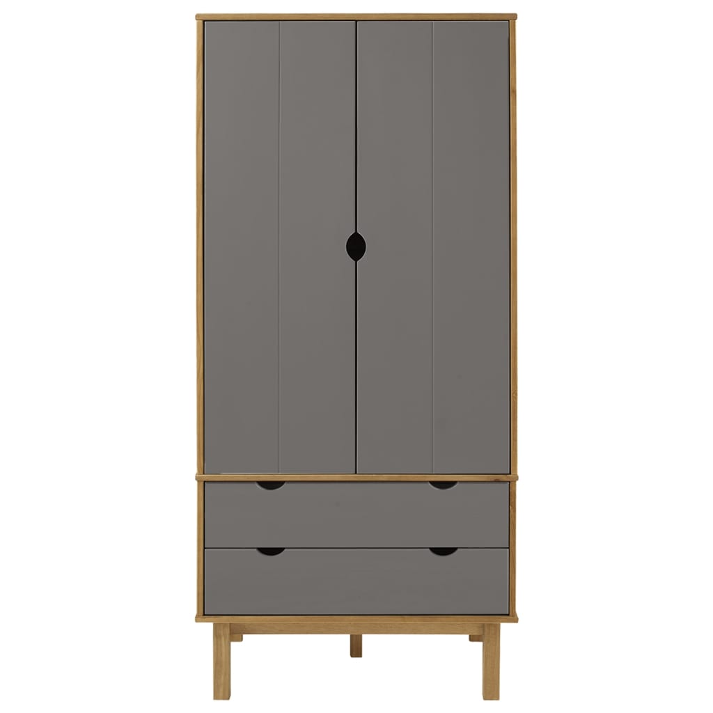 vidaXL Kleiderschrank OTTA Braun&Grau 76,5x53x172 cm Massivholz Kiefer