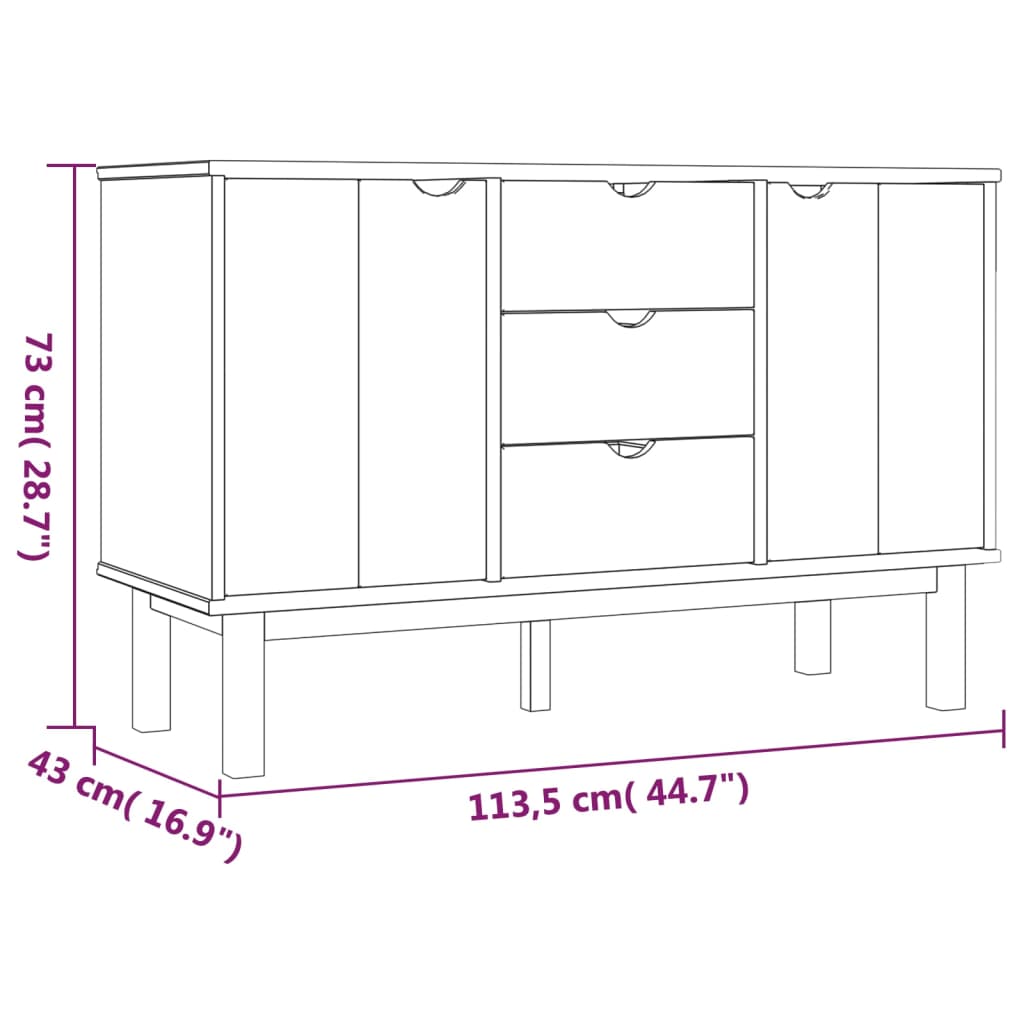 vidaXL Sideboard OTTA Braun&Grau 113,5x43x73 cm Massivholz Kiefer