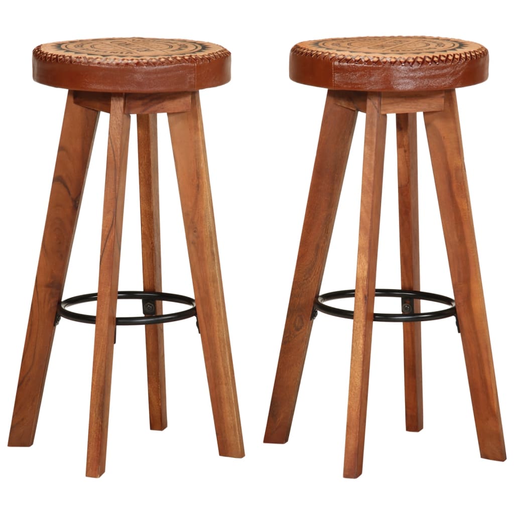 vidaXL Barhocker 2 Stk. Echtleder und Massivholz Akazie