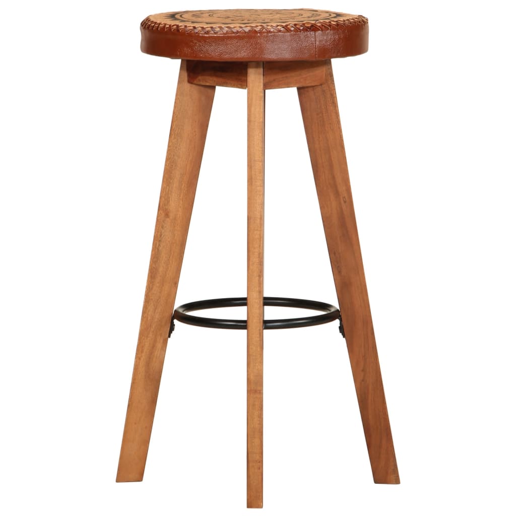 vidaXL Barhocker 2 Stk. Echtleder und Massivholz Akazie