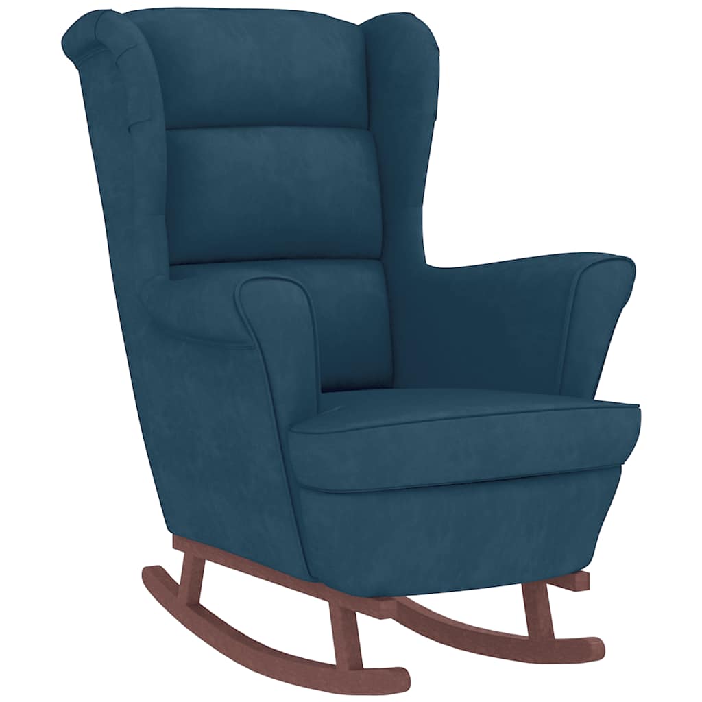 vidaXL Schaukelstuhl Ohrensessel Blau Samt und Massivholz