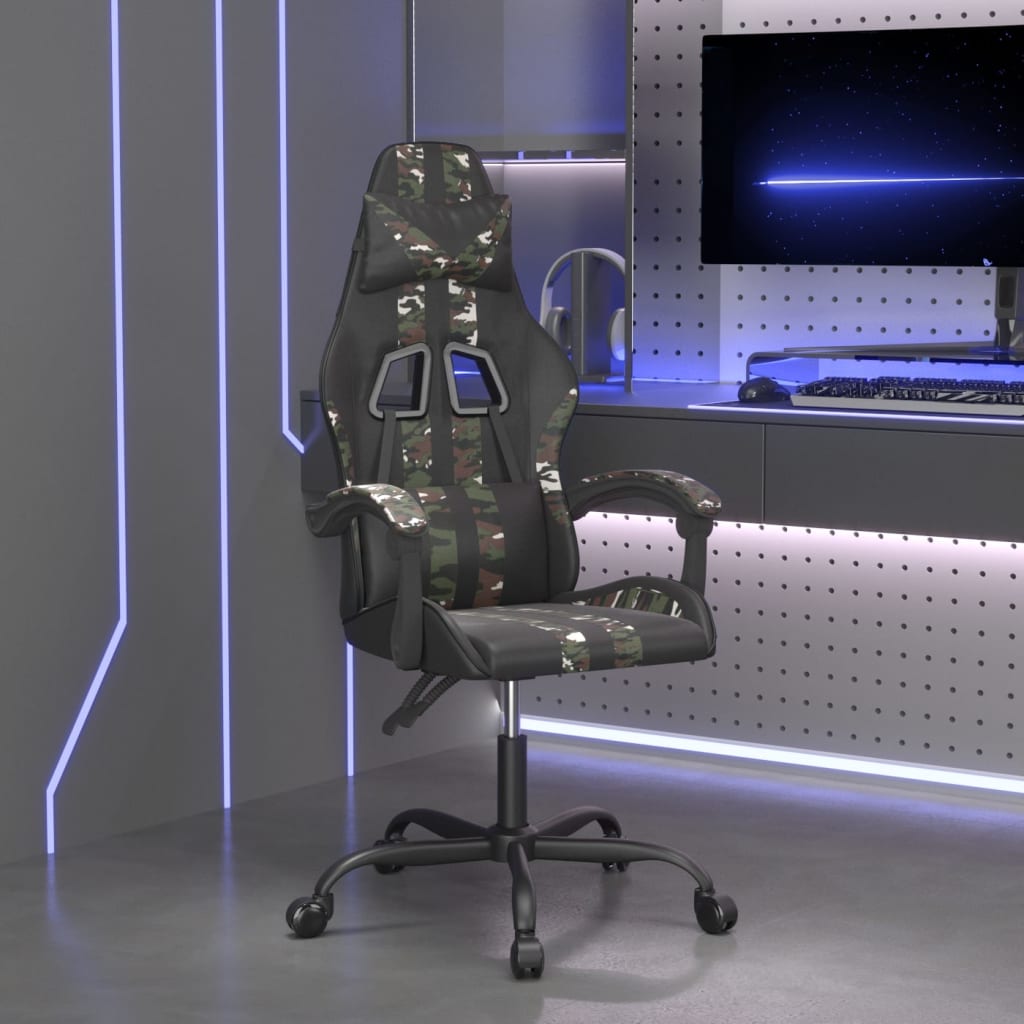 vidaXL Gaming-Stuhl Drehbar Schwarz und Tarnfarben Kunstleder