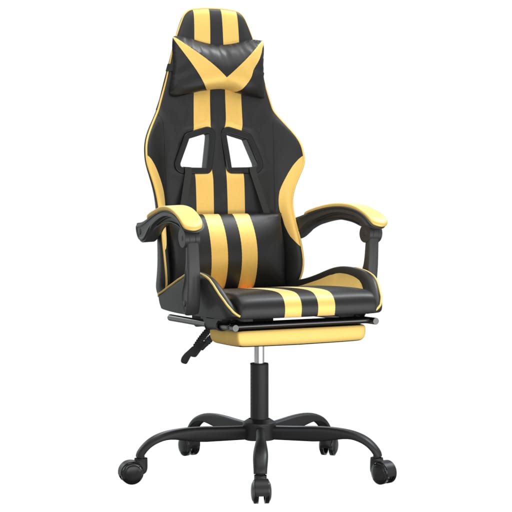 vidaXL Gaming-Stuhl mit Fußstütze Drehbar Schwarz & Golden Kunstleder