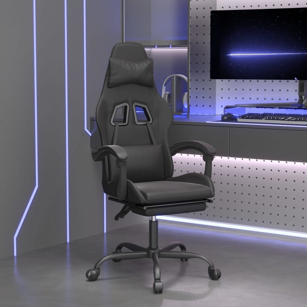 vidaXL Gaming-Stuhl mit Fußstütze Drehbar Schwarz Kunstleder