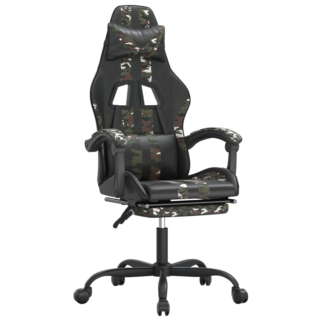 vidaXL Gamingstuhl mit Fußstütze Drehbar Schwarz Tarnfarben Kunstleder