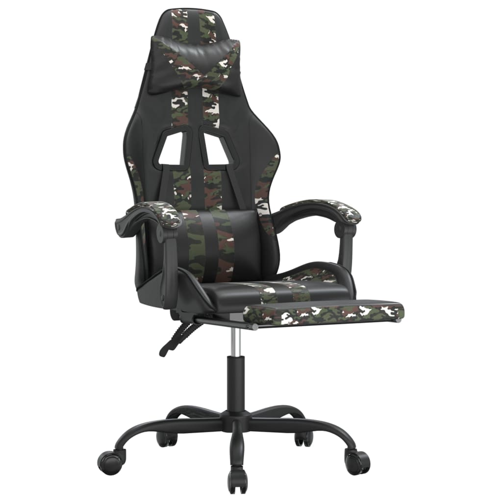 vidaXL Gamingstuhl mit Fußstütze Drehbar Schwarz Tarnfarben Kunstleder