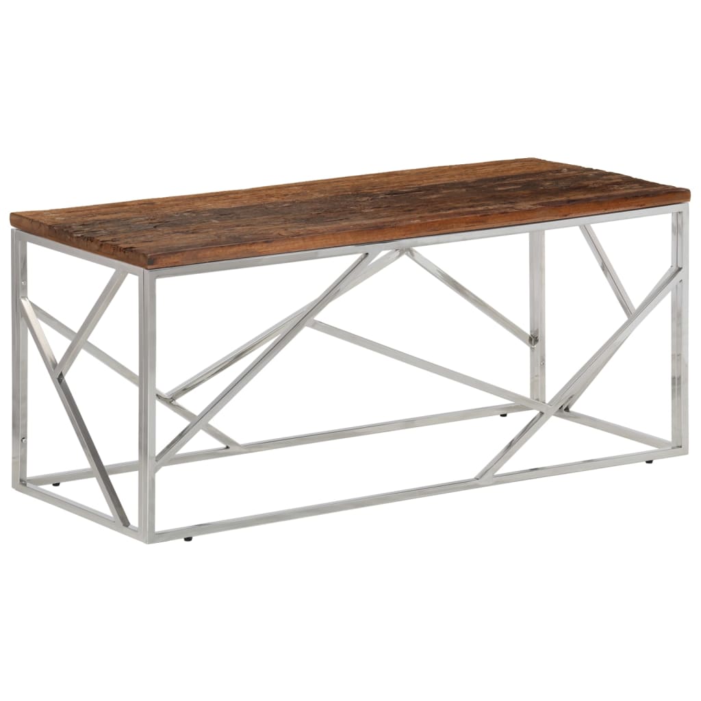 vidaXL Couchtisch Silbern Edelstahl und Massivholz