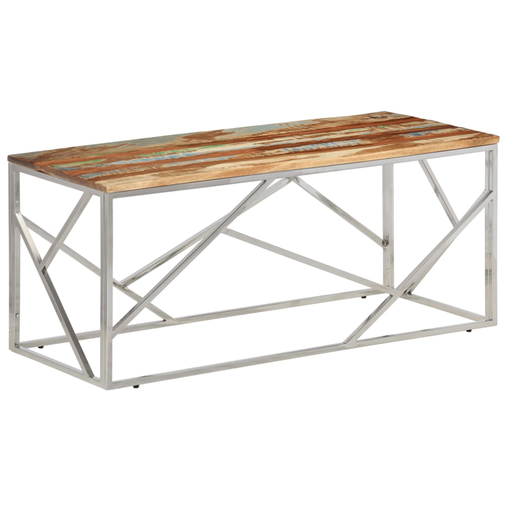 vidaXL Couchtisch Silbern Edelstahl und Altholz Massivholz