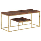 vidaXL Couchtisch Golden Edelstahl und Massive Holzschwellen