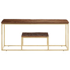 vidaXL Couchtisch Golden Edelstahl und Massive Holzschwellen