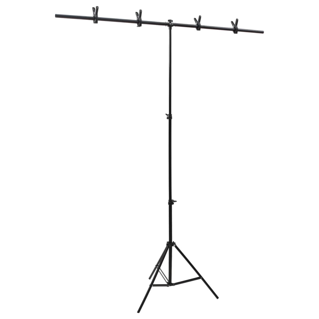 vidaXL Hintergrundständer T-Form Schwarz 91x60x(70-200) cm