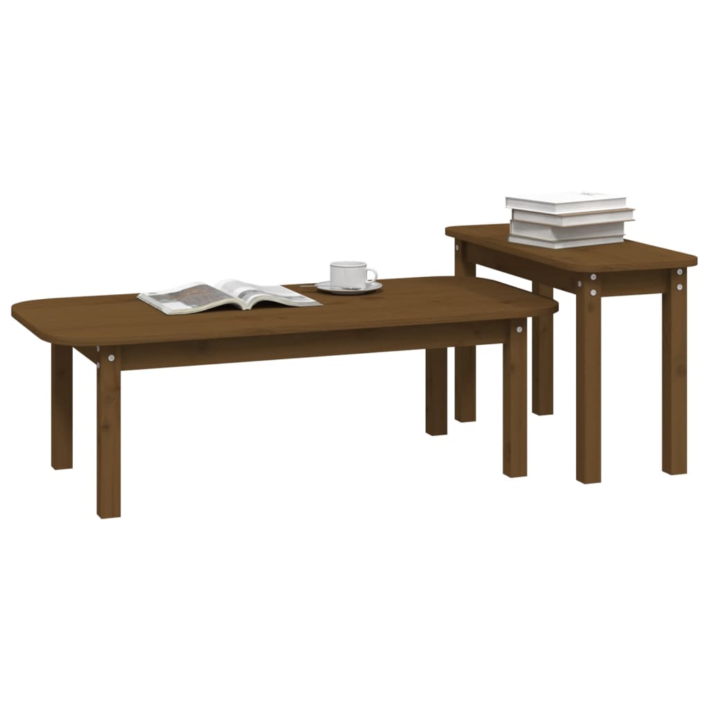 vidaXL 2-tlg. Couchtisch-Set Honigbraun Massivholz Kiefer