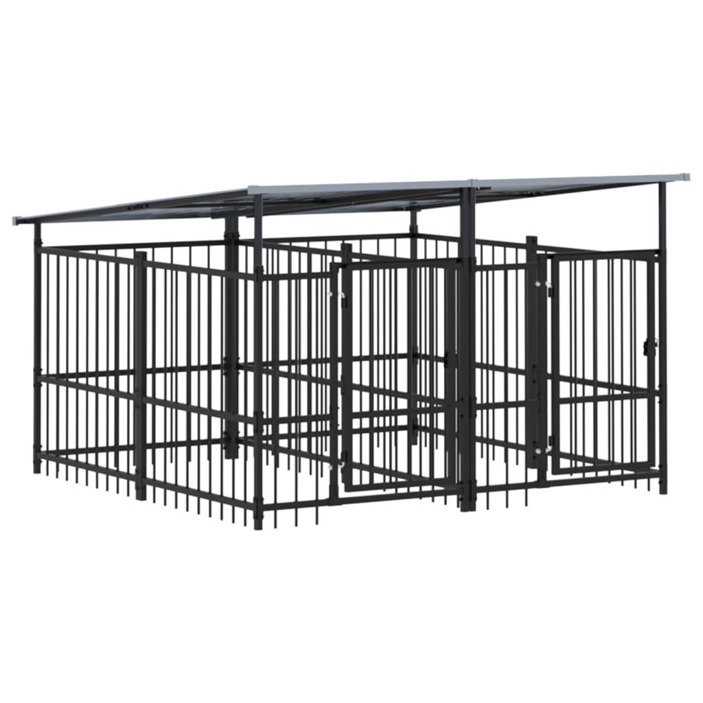 vidaXL Outdoor-Hundezwinger mit Dach Stahl 3,75 m²